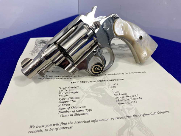 1933 Colt Detective Special .38spl Nickel 2" *1st ISSUE MODEL*Genuine Pearl