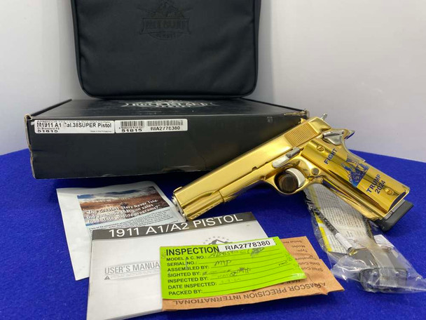 RIA 1911-A1 GI Standard FS .38 Super Gold 5" *STRIKING "FIGHT TRUMP" GRIPS*