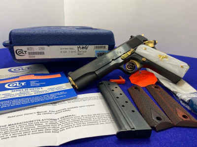 Colt Government .38 Super Blue 5" *STUNNING GOLD ACCENTS w/ PEARLITE GRIPS*