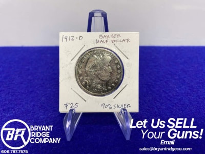 (1)* 1912 Barber SILVER Half Dollar -90% SILVER- Desirable Denver US Mint