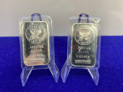 (2)* Sunshine Minting -1oz SILVER bars- .999 Fine Silver *2 Troy Ounces*