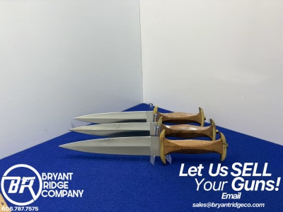Set of 3 Fixed Blade Daggers Brass Guard Wood Grip + Sheath *MATCHED SET*