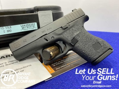 Glock 42 .380 Auto Black 3 1/4" *RELIABLE SUBCOMPACT SEMI-AUTOMATIC PISTOL*