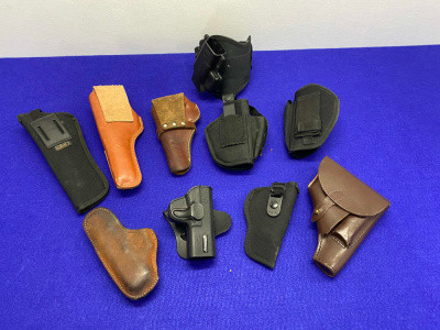 Lot of 10 Assorted Handgun Holsters - Hunter, Allen, Bull *LEATHER & NYLON*