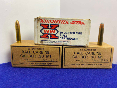 (150) Rds .30 Carbine Ammo Lot *LC MILITARY BALL & WINCHESTER WESTERN*