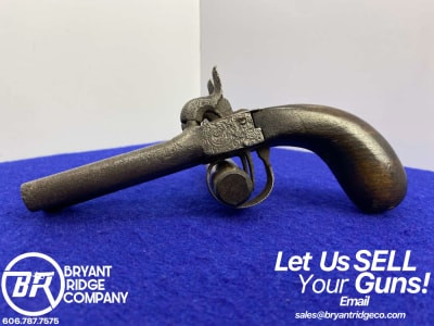 Belgian Double-Barrel Boxlock Percussion Pistol Patina 3" *ANTIQUE PISTOL*