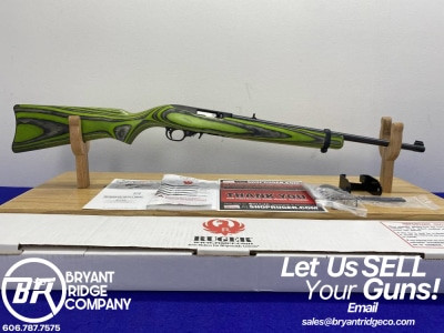 2013 Ruger 10/22 .22 LR Blue 18.50" *BLACK AND LIME GREEN LAMINATE STOCK*