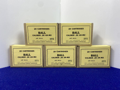 (5) Original WCC .30 AN-M2 Ball 20 Round Ammunition Boxes *MILITARY ISSUE*