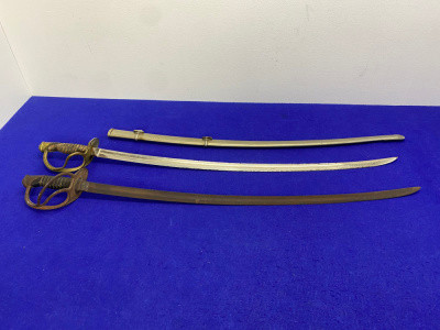 (2) Vintage Cavalry Sabers w/ One Steel Scabbard *MILITARY STYLE SWORD LOT*