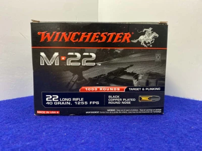 1,000 Rounds Winchester M-22 .22 LR 40Gr Ammunition *BLACK COPPER PLATING*