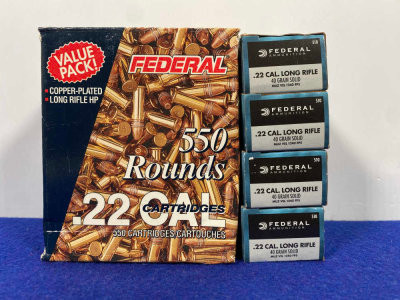 750Rds Federal .22 LR & 40Gr Solid Ammunition *COPPER-PLATED HOLLOW POINT*