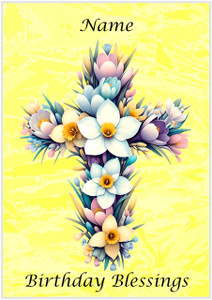 Birthday Blessings Floral Cross - Personalised