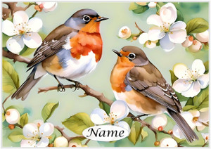 Robins in Apple Blossom - Personalised