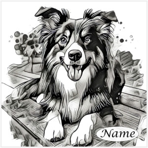 Border Collie in Charcoal - Personalised