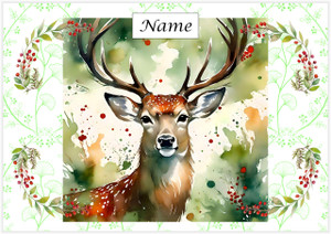 Christmas Stag with Holly - Personalised