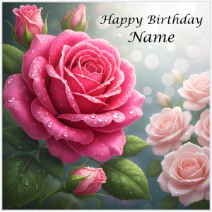Pink Rose in Morning Dew - Personalised