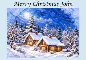 Snow Cabins Under Moonlight - Personalised