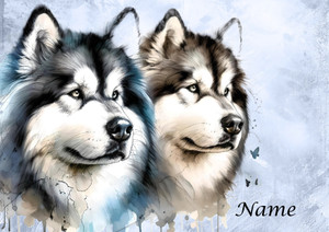 Malamutes in Watercolour - Personalised