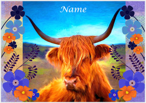 Highland Cow with Flowers - Personalised