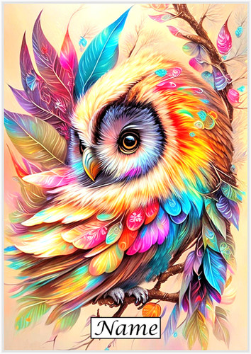 Rainbow Feathered Shy Owl - Personalised