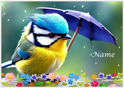 Baby Bluetit with Brolly - Personalised