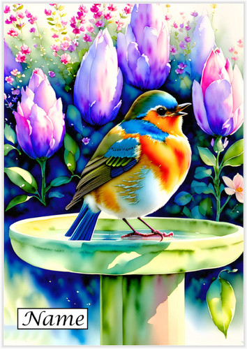 Robin in the Birdbath - Personalised