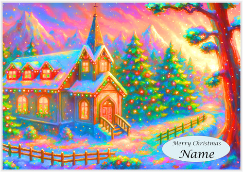 Vintage Church at Christmas - Personalised