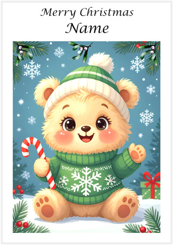 Candy Cane & Bobble Hat Bear - Personalised