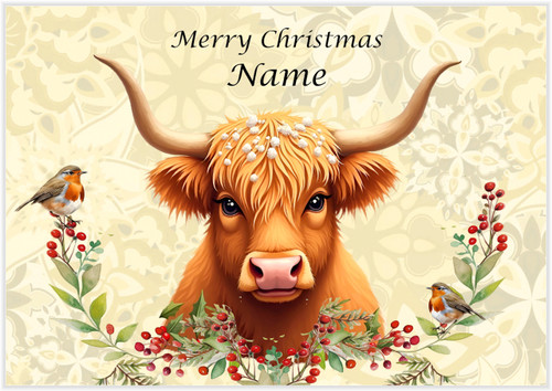 Highland Cow and the Holly Robins - Personalised