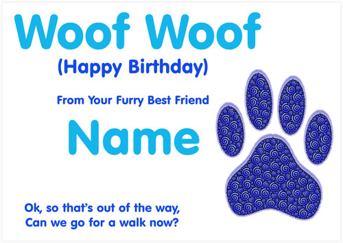 Woof Woof from the Dog Blue Personalised