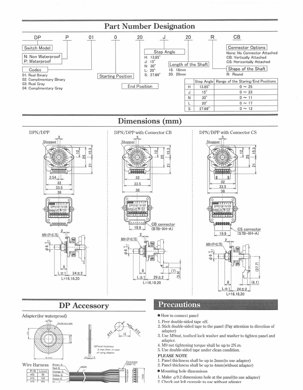 DPP02-020J16R Tosoku Digital Code Rotary Switch 15 Degree Angle