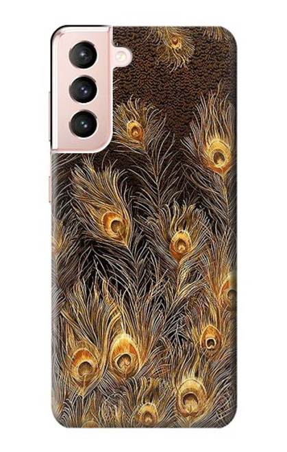 S3691 ゴールドピーコックフェザー Gold Peacock Feather Samsung Galaxy S21 5G バックケース、フリップケース・カバー