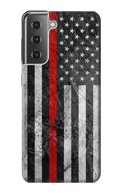 S3687 消防士細い赤い線アメリカの国旗 Firefighter Thin Red Line American Flag Samsung Galaxy S21 Plus 5G, Galaxy S21+ 5G バックケース、フリップケース・カバー