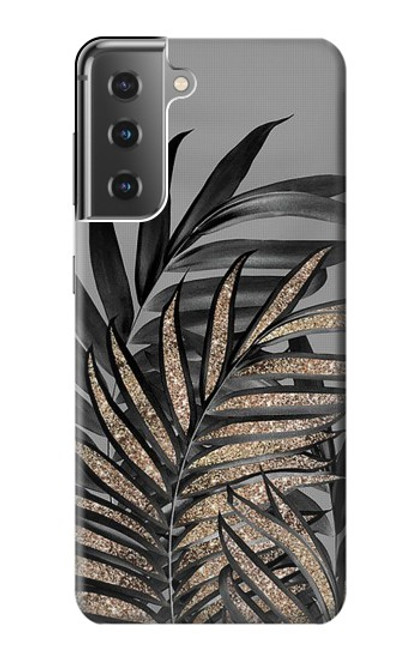 S3692 灰色の黒いヤシの葉 Gray Black Palm Leaves Samsung Galaxy S21 Plus 5G, Galaxy S21+ 5G バックケース、フリップケース・カバー
