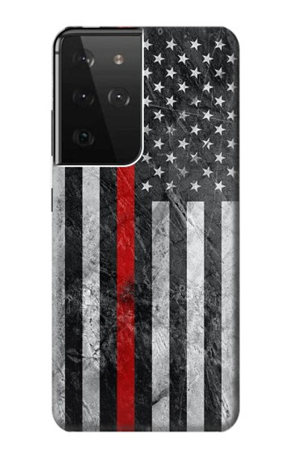 S3687 消防士細い赤い線アメリカの国旗 Firefighter Thin Red Line American Flag Samsung Galaxy S21 Ultra 5G バックケース、フリップケース・カバー