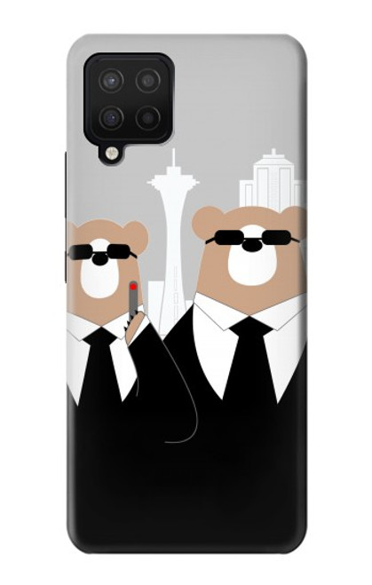 S3557 黒いスーツのクマ Bear in Black Suit Samsung Galaxy A12 バックケース、フリップケース・カバー