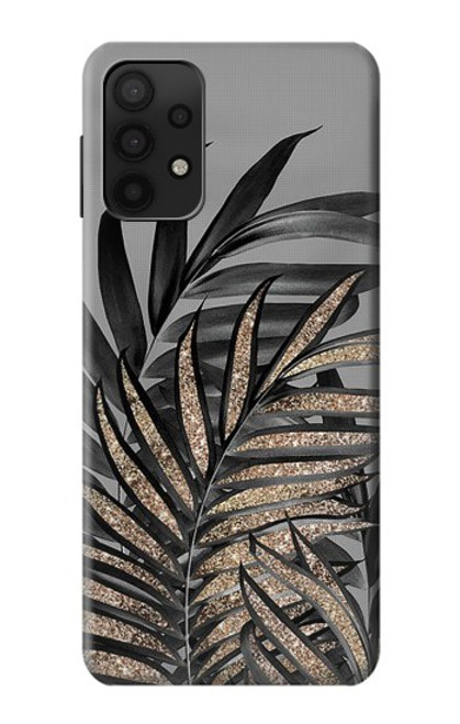 S3692 灰色の黒いヤシの葉 Gray Black Palm Leaves Samsung Galaxy A32 5G バックケース、フリップケース・カバー
