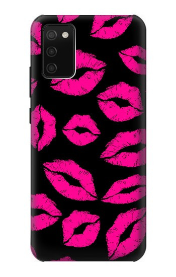 S2933 ピンクの唇のキス Pink Lips Kisses on Black Samsung Galaxy A02s, Galaxy M02s バックケース、フリップケース・カバー