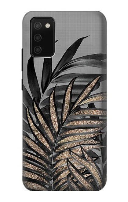 S3692 灰色の黒いヤシの葉 Gray Black Palm Leaves Samsung Galaxy A02s, Galaxy M02s バックケース、フリップケース・カバー