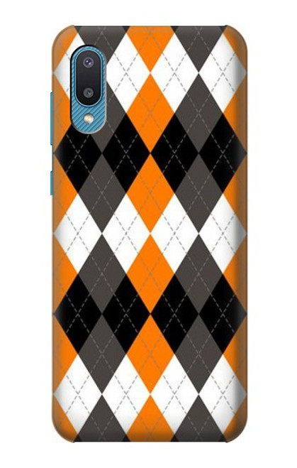 S3421 黒 オレンジ 白 アーガイルプラッド Black Orange White Argyle Plaid Samsung Galaxy A04, Galaxy A02, M02 バックケース、フリップケース・カバー