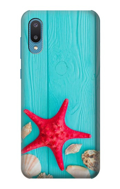 S3428 アクア 海星 貝 Aqua Wood Starfish Shell Samsung Galaxy A04, Galaxy A02, M02 バックケース、フリップケース・カバー