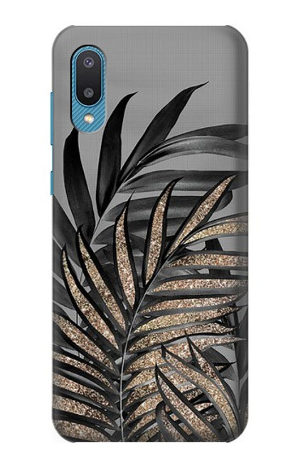 S3692 灰色の黒いヤシの葉 Gray Black Palm Leaves Samsung Galaxy A04, Galaxy A02, M02 バックケース、フリップケース・カバー
