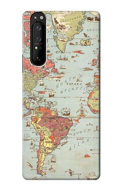 S3418 ヴィンテージの世界地図 Vintage World Map Sony Xperia 1 III バックケース、フリップケース・カバー