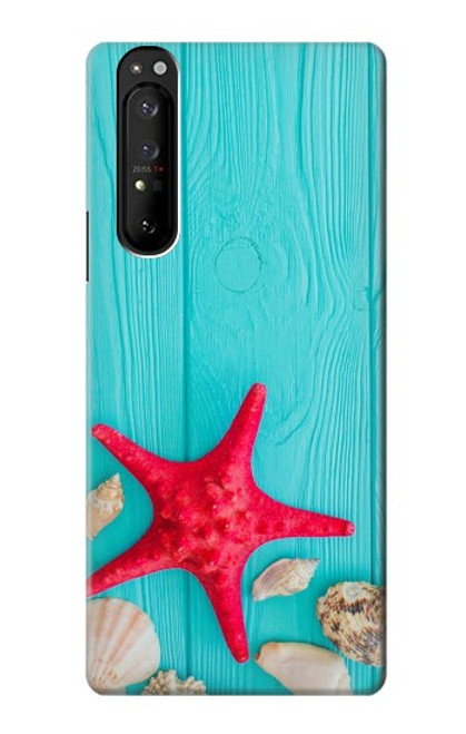 S3428 アクア 海星 貝 Aqua Wood Starfish Shell Sony Xperia 1 III バックケース、フリップケース・カバー