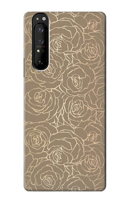 S3466 ゴールドローズ柄 Gold Rose Pattern Sony Xperia 1 III バックケース、フリップケース・カバー
