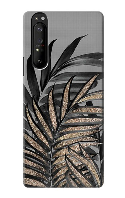 S3692 灰色の黒いヤシの葉 Gray Black Palm Leaves Sony Xperia 1 III バックケース、フリップケース・カバー