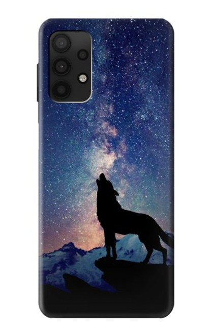 S3555 狼 Wolf Howling Million Star Samsung Galaxy A32 4G バックケース、フリップケース・カバー