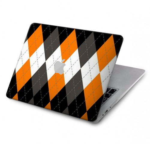 S3421 黒 オレンジ 白 アーガイルプラッド Black Orange White Argyle Plaid MacBook Air 13″ - A1369, A1466 ケース・カバー