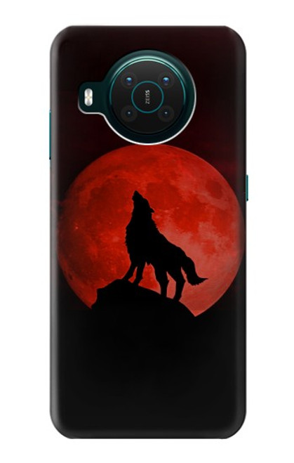 S2955 狼は赤月にハウリング Wolf Howling Red Moon Nokia X10 バックケース、フリップケース・カバー