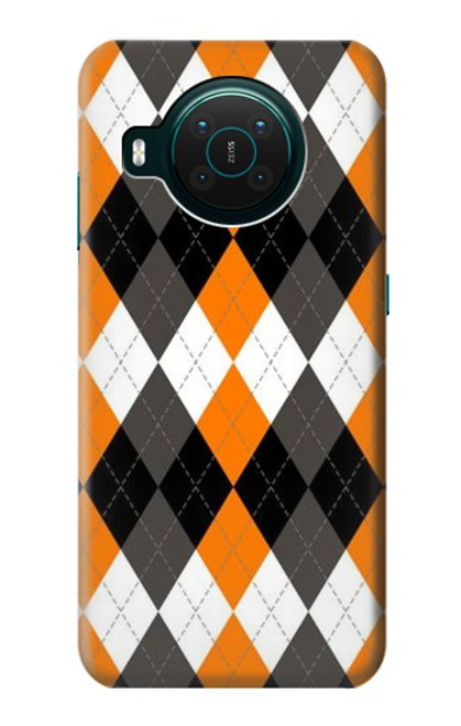 S3421 黒 オレンジ 白 アーガイルプラッド Black Orange White Argyle Plaid Nokia X10 バックケース、フリップケース・カバー